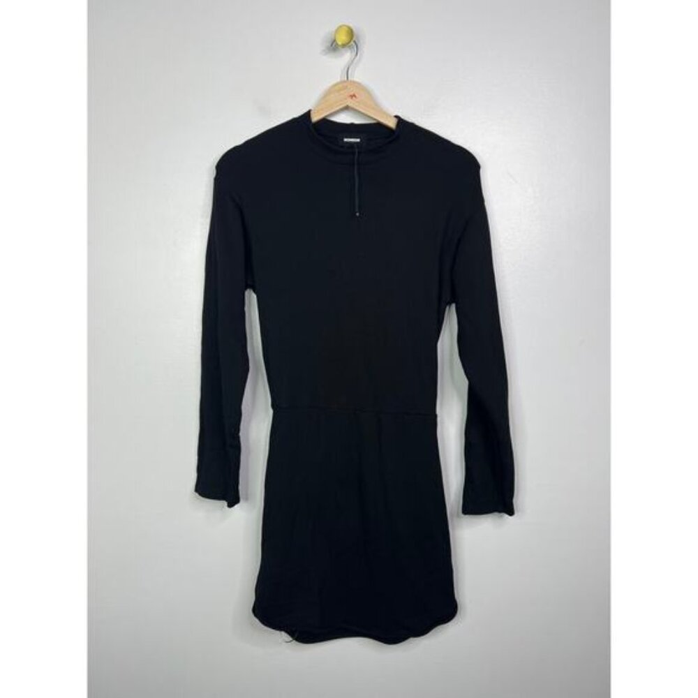 NEW Monrow Super Soft Casual Fleece Black Long Sleeve Mini Sweatshirt Dress - Picture 2 of 9